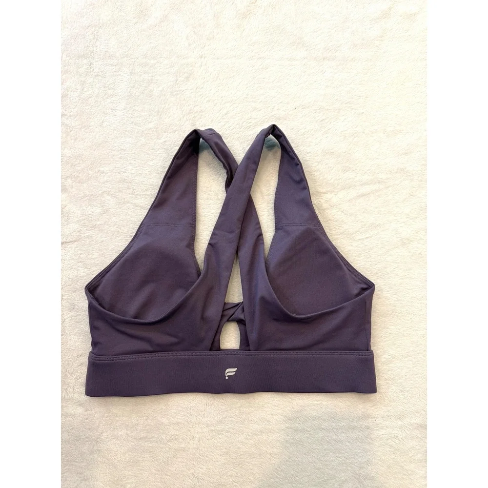 Fabletics Oasis Twist Medium Impact Sports Bra Purple Crossback Yoga Top‎